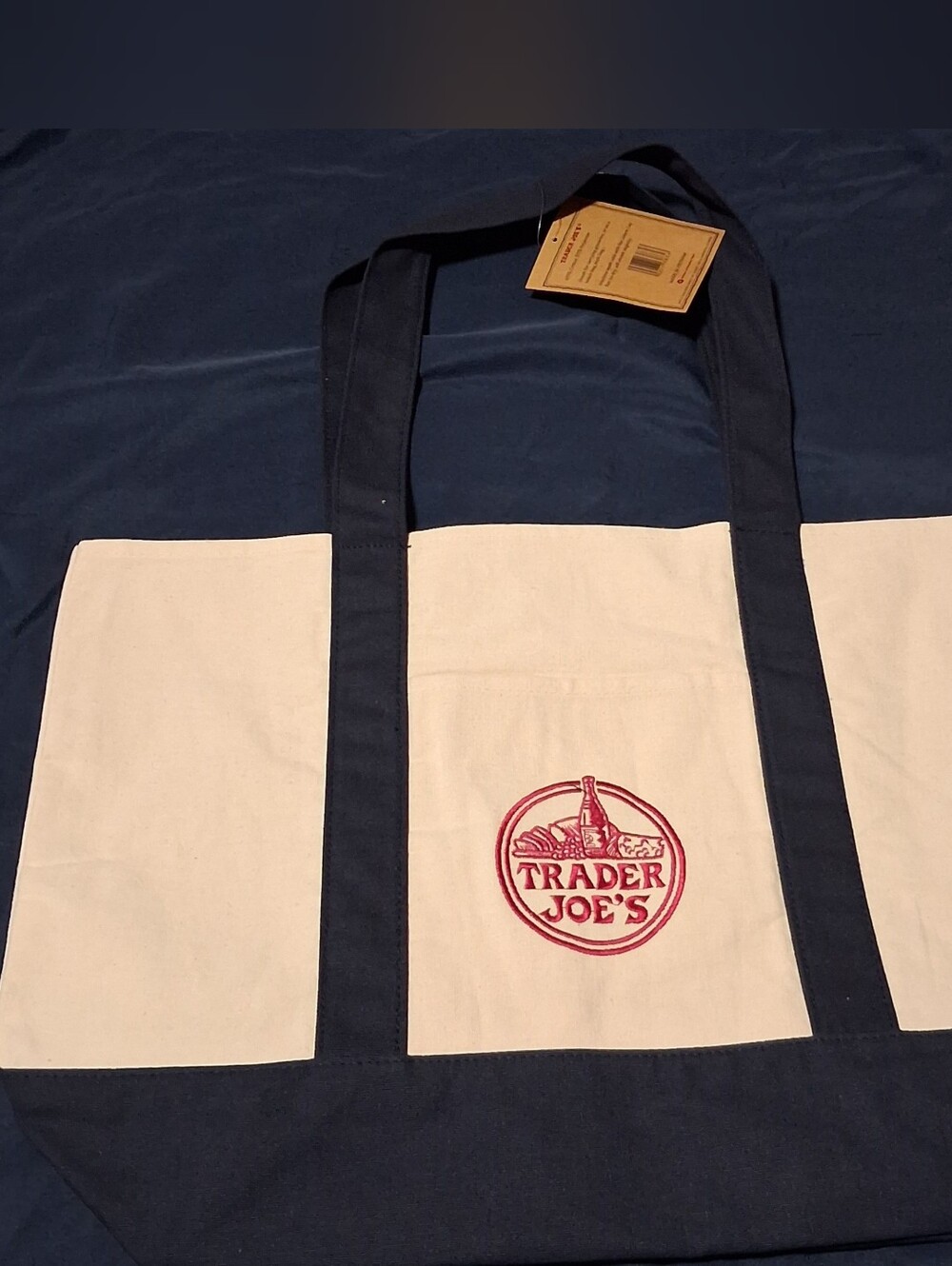 NWT! Trader Joe' Tote Bag - Large Canvas  Blue Bag